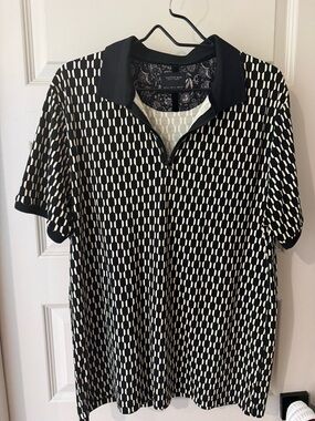 Men's Black & Cream Geometric Zip Polo Shirt